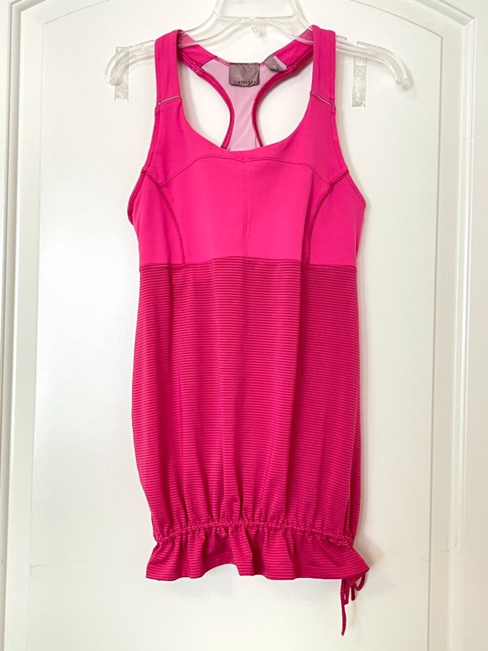 Athleta Tank Bra Top Stripe Open Back Drop Waist Two Tone Pink Small